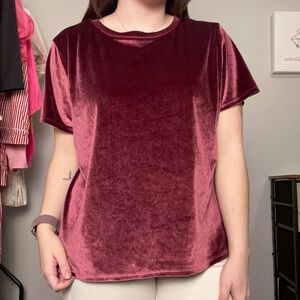 a.n.a Burgundy Crushed Velvet Short Sleeve Top Size XL